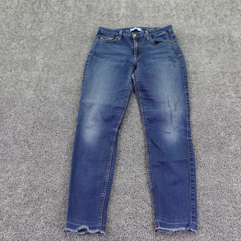 7 For All Mankind The Ankle Skinny Womens 28 Blue b(air) Denim Raw Hem Jeans